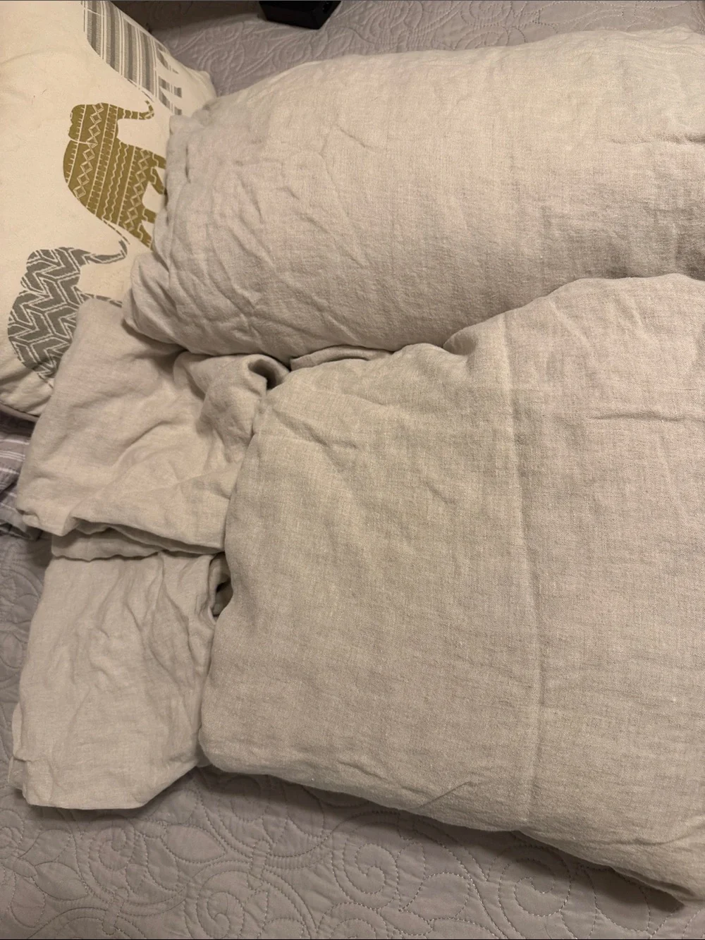 Crate and barrel Linen Flax King Sheet Set cream tan and king duvet cover button